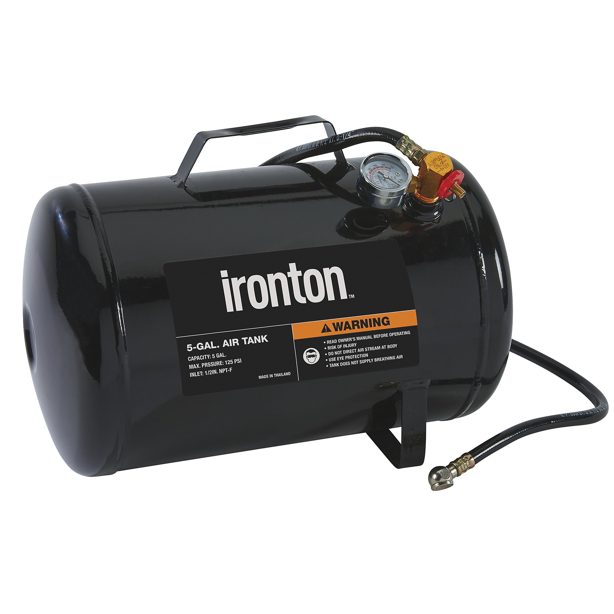 Ironton 5-Gal. Air Tank and Receiver, 1/2in. Inlet, 1/4in. NPT Port, 125 Max. PSI